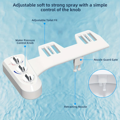 Dual Nozzle Bidet Attachment for Toilet - Hot and Cold Water Spray, Self-Cleaning, Non-Electric, Feminine and Rear Wash, Sanitizing